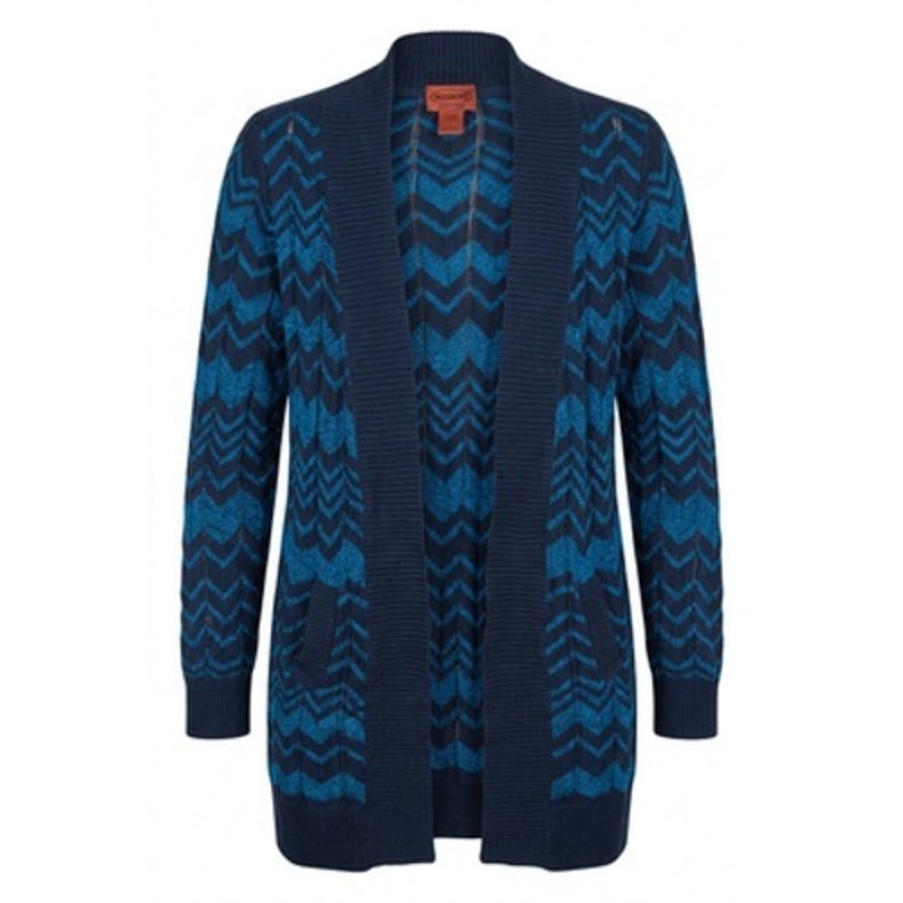Missoni For Target Cardigan Sweater Women XL Blue Chevron Open Knit Pockets